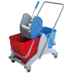 Professionele Schoonmaakwagen met Pers - Dubbele Emmer 2x25L Rood/Blauw