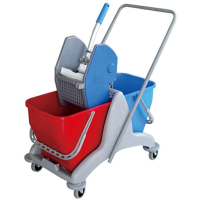 Professionele Schoonmaakwagen met Pers - Dubbele Emmer 2x25L Rood/Blauw