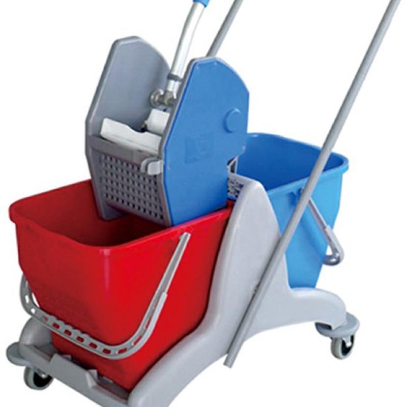 Professionele Schoonmaakwagen met Pers - Dubbele Emmer 2x25L Rood/Blauw